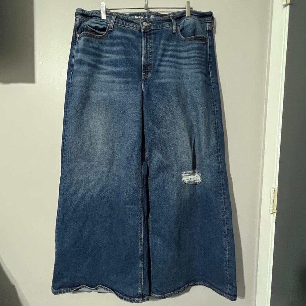 Old Navy Sky-Hi Wide Leg Jeans Women’s Size 20 Extra High Rise Distressed Denim